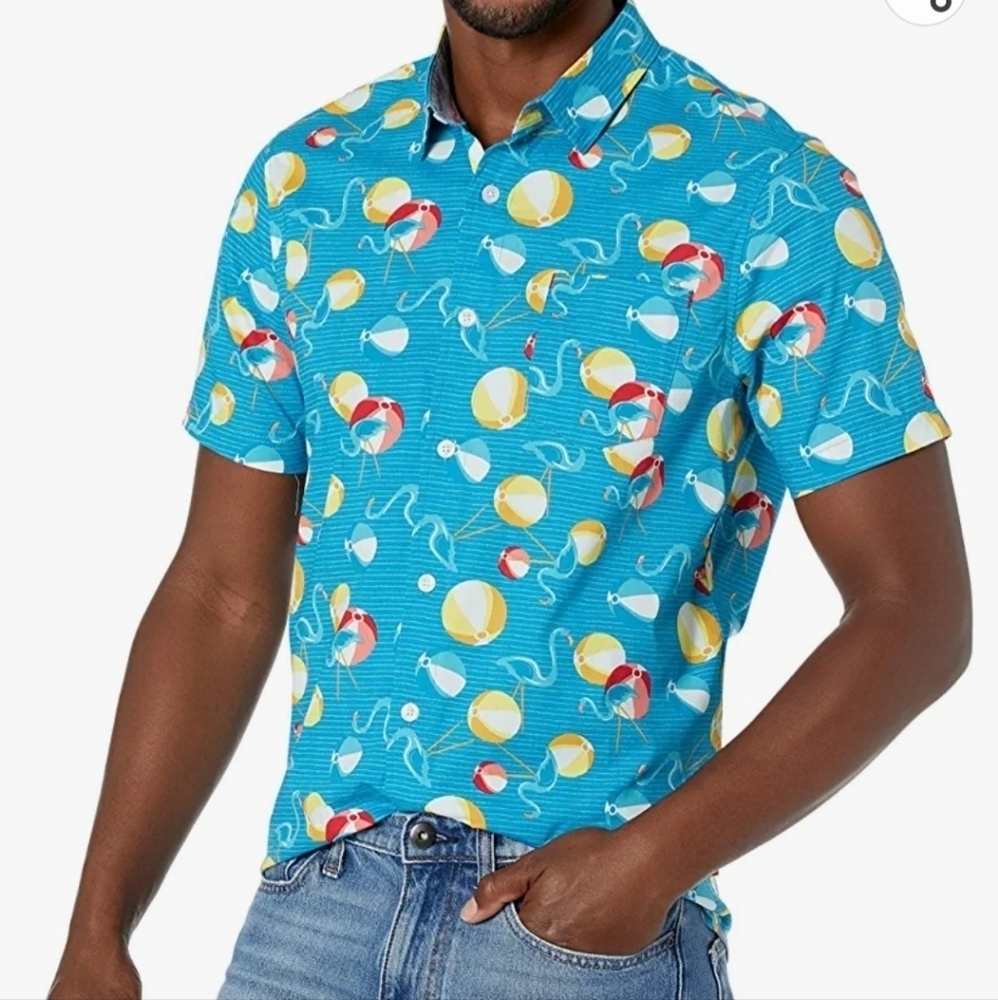 Union‎ Bay Men's Boardwalk flamingo Beach Ball Button Up Shirt